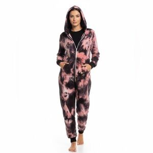 Pixie Lane Pink and Black Tie-Dye Hooded Onesie Size L